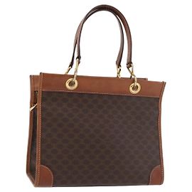 Céline Borsa a mano in tela Macadam CELINE in pelle PVC marrone oro Auth 176037