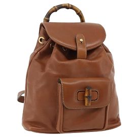 Zaino in pelle Gucci Bamboo marrone oro 003 1705 0030 Auth YKZ1226