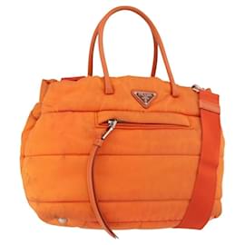 PRADA Borsa a Mano Nylon 2 vie Arancione Argento Auth ka3919