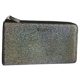 GUCCI Cartera Larga de Cuero Outlet Plata 332747 Auth YKZ1403A