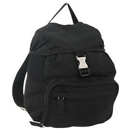 Zaino PRADA in nylon nero argento Auth 175381