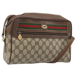 Borsa Gucci GG Supreme Web Sherry Line in PVC beige e oro 56 02 088 Auth am11288
