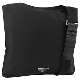 PRADA Schultertasche Nylon Schwarz Silber Authentisch 175183