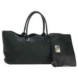BORSA A MANO IN PELLE NERA INTRECCIATO CABAS MM BOTTEGA VENETA Auth yk20314SAV