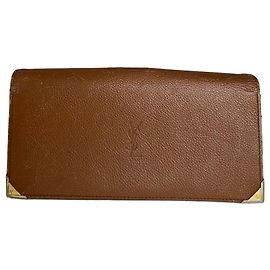 Portafoglio lungo in pelle vintage Yves Saint Laurent marrone