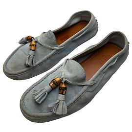 Autre Marque Vintage Gucci Bamboo Wildleder Slipper Hellblau EU37