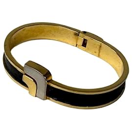 Bracciale in pelle placcato oro vintage Loewe Madrid Nero Oro