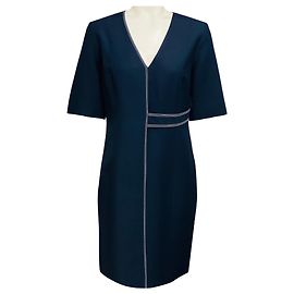 Autre Marque Midi-Kleid mit kurzen Ärmeln in Marineblau / Weiß mit Kontrastnähten