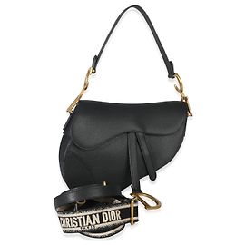 Borsa a sella media in pelle di vitello grana nera Christian Dior