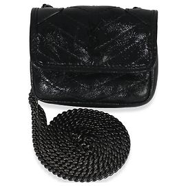 Custodia per Airpods Micro Niki in Pelle di Vitello Nera Crepata Saint Laurent