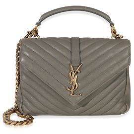 Borsa universitaria media in pelle di pecora taupe con monogramma Saint Laurent