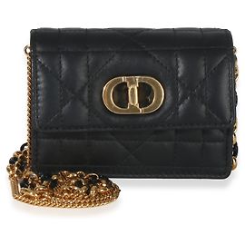 Bolso de cadena Micro Miss Caro en piel de ternera Macrocannage negro Christian Dior