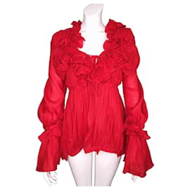 Blusa Junya Watanabe de algodón roja con volantes