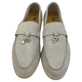 Loro Piana Summer Charms Walk Mocassini in Camoscio Grigio