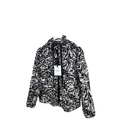 Jaqueta com capuz tropical preta e branca Moncler