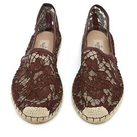 Valentino Garavani Valentino Espadrilles Bordeaux EU38 Burgunder Spitzen-Espadrille Flachschuh UK5 US7.5