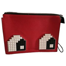 Autre Marque Borsa clutch rossa con applicazione di occhi