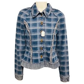 Autre Marque Molly Goddard Blue Alfie Checked Denim Jacket