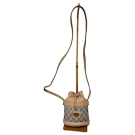Mini borsa a secchiello con cordino in tela monogramma vintage GUCCI marrone/beige - Gucci