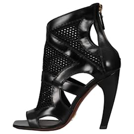 Schwarze Mesh- und Leder-Open-Toe-Stiefeletten von Louis Vuitton Größe 38,5 gebraucht