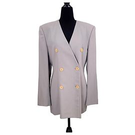 Emporio Armani Veste greige vintage Armani des années 1990, veste pour femme à double boutonnage au style minimal