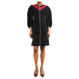 Gucci Schwarzes Midi-Kleid mit langen Ärmeln und Reißverschluss vorne - Größe UK 4