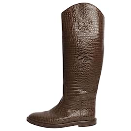 Braune Karligraphy Reitstiefel mit Krokodilprägung - Größe EU 38,5 - Fendi