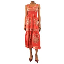Autre Marque Rotes besticktes Midikleid - Größe XS