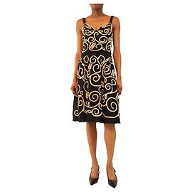 Louis Vuitton Marineblaues und beiges besticktes Cocktailkleid - Größe UK 10