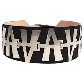 Breiter Gürtel aus Metall und Leder mit schwarzem Motiv - Alaïa