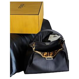 Borsa Fendi Peekaboo X Lite Pelle Marrone Scuro e Pelliccia