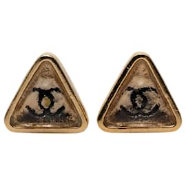 Chanel Gold CC vergoldete Gripoix Dreieck Ohrringe