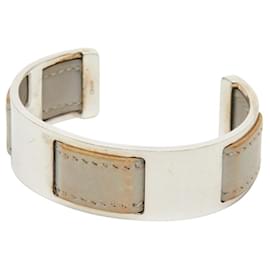 Hermes Silver Gray Leather and Metal Bangle - Hermès