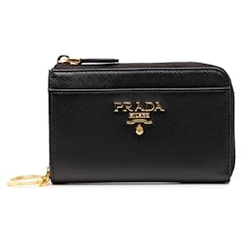 Monedero de cuero Saffiano negro Prada