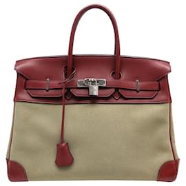 Hermès BORSA HERMES BIRKIN 35 CANVAS BEIGE E PELLE SWIFT ROSSA 2007