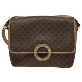 Céline Celine Vintage Macadam Circle Logo Canvas and Leather