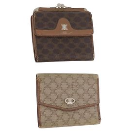 Céline CELINE Macadam Canvas Geldbörse PVC 2 Set Braun Beige Auth ti3905