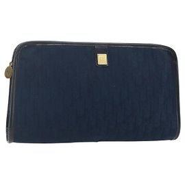 Clutch in tela Trotter Christian Dior Navy Gold Auth ti3846