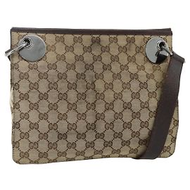 Bolsa de Ombro GG Canvas GUCCI Bege Marrom Prata 120841 Auth am11410