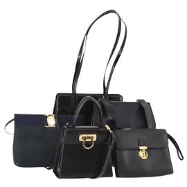 Borsa a Mano Salvatore Ferragamo in Pelle Suede 5 Set Nero Blu Auth 174986