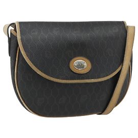 Borsa a spalla in tela a nido d'ape PVC nera e oro Christian Dior Auth mr2296