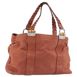 Gucci Bamboo Tote Bag Leder Rosa Silber 232947 Auth 164494