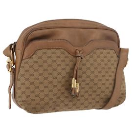 GUCCI Micro GG Supreme Schultertasche PVC Beige Gold Auth 175309