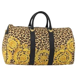 Bolsa Boston em lona amarelo dourado Auth BA11776A de Gianni Versace