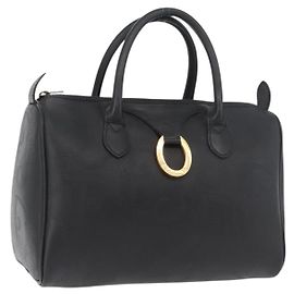 Borsa Boston Mini in Tela Trotter di Christian Dior PVC Nero Oro Auth am11408A