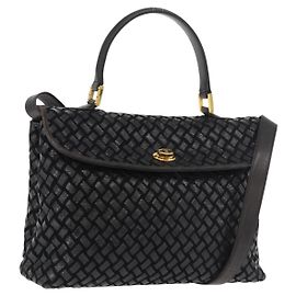 BALLY Borsa a Mano in Pelle 2 vie Nero Oro Auth YKZ1223