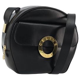 Céline Borsa a Spalla Circle in Pelle Nera e Oro Auth YKZ1524A