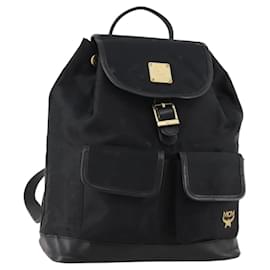 MCM Vicetos Logogram Sac à Dos Toile Noir Or Auth INZ047