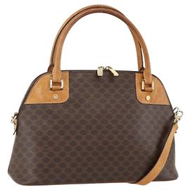 Céline Borsa a mano in tela Macadam CELINE in pelle PVC marrone e oro Auth YKZ1140