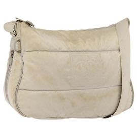 Borsa a Spalla CHANEL Nylon Beige Argento CC Auth mr2413